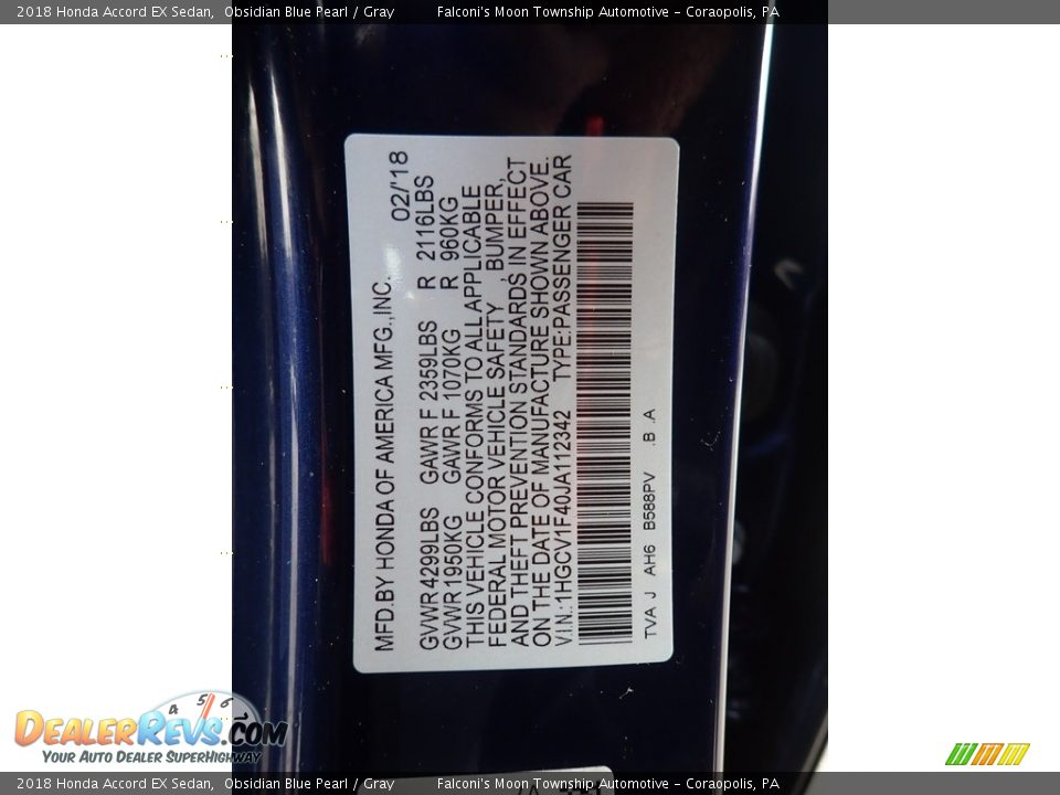 2018 Honda Accord EX Sedan Obsidian Blue Pearl / Gray Photo #23