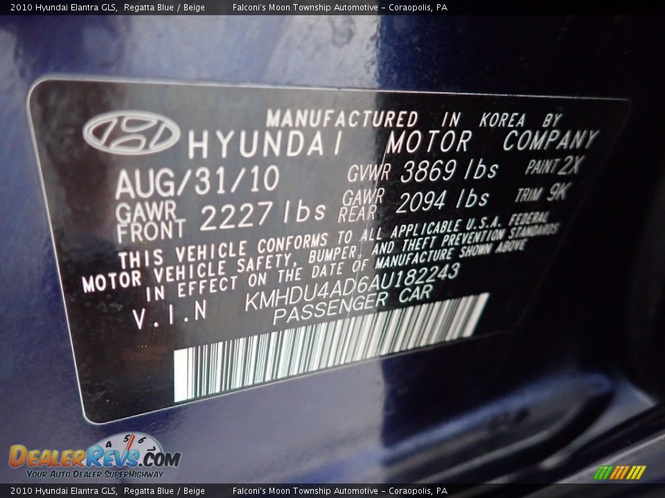 2010 Hyundai Elantra GLS Regatta Blue / Beige Photo #24
