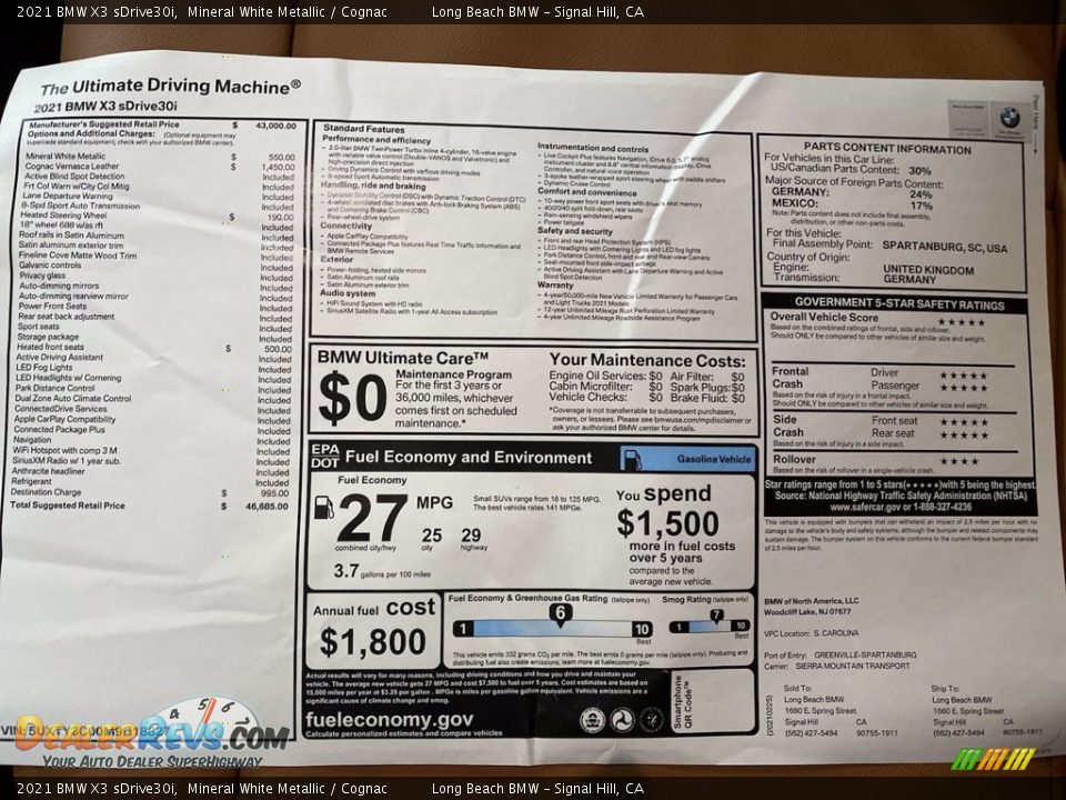 2021 BMW X3 sDrive30i Window Sticker Photo #25