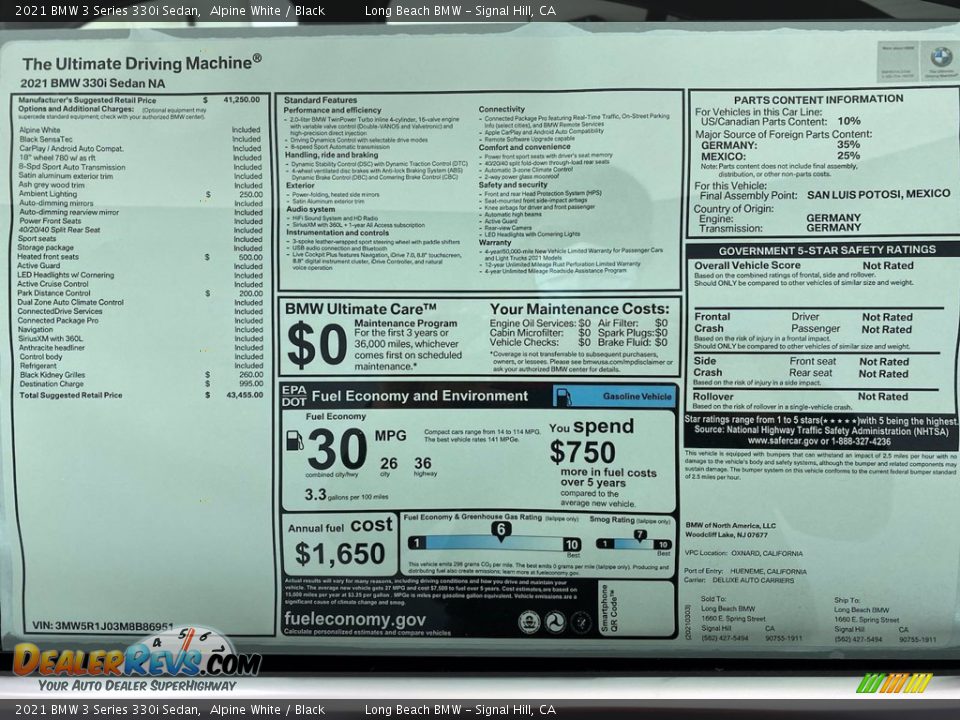 2021 BMW 3 Series 330i Sedan Alpine White / Black Photo #25