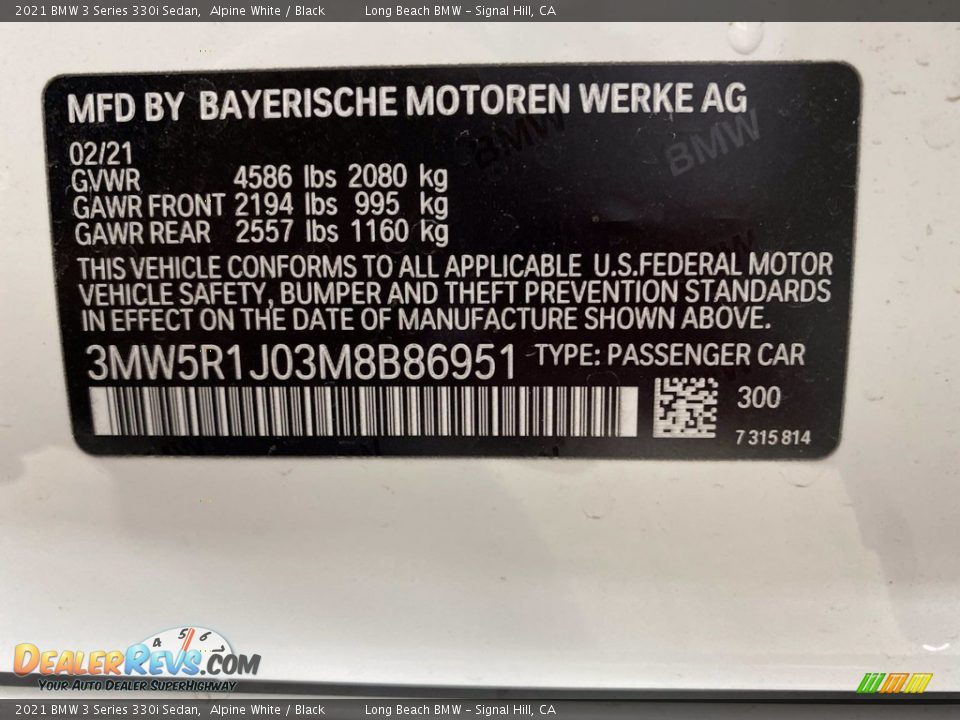 2021 BMW 3 Series 330i Sedan Alpine White / Black Photo #26