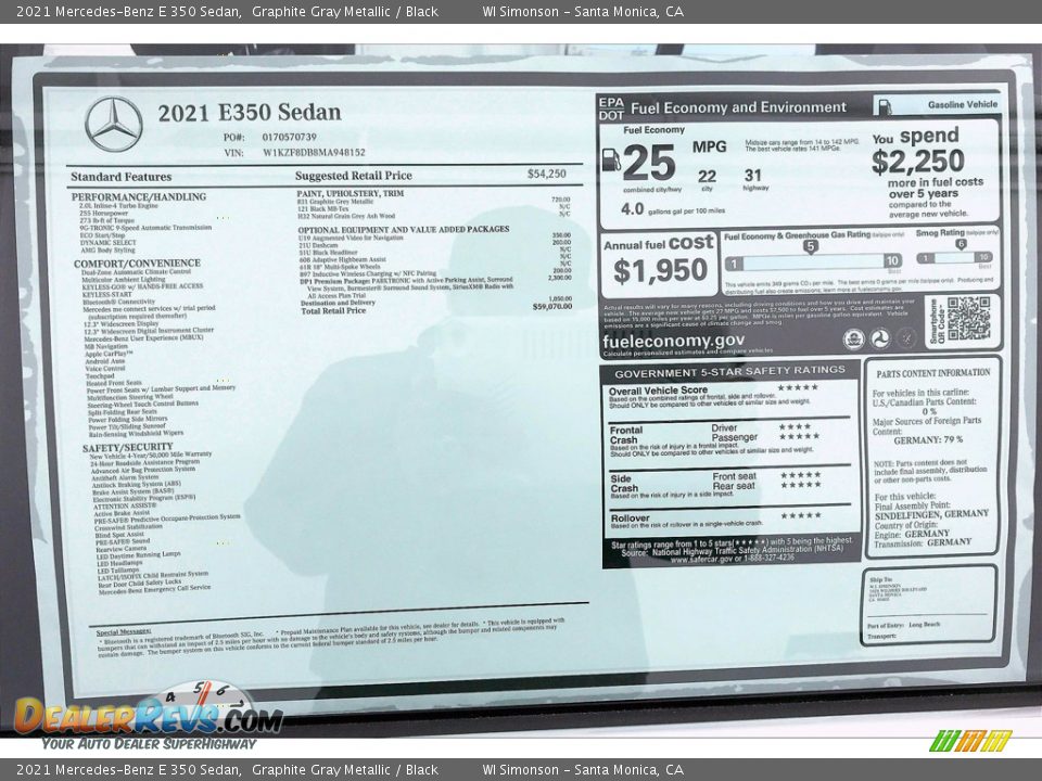 2021 Mercedes-Benz E 350 Sedan Graphite Gray Metallic / Black Photo #11