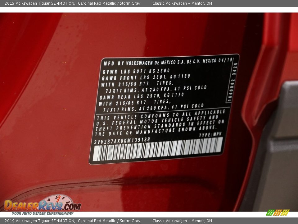 2019 Volkswagen Tiguan SE 4MOTION Cardinal Red Metallic / Storm Gray Photo #21
