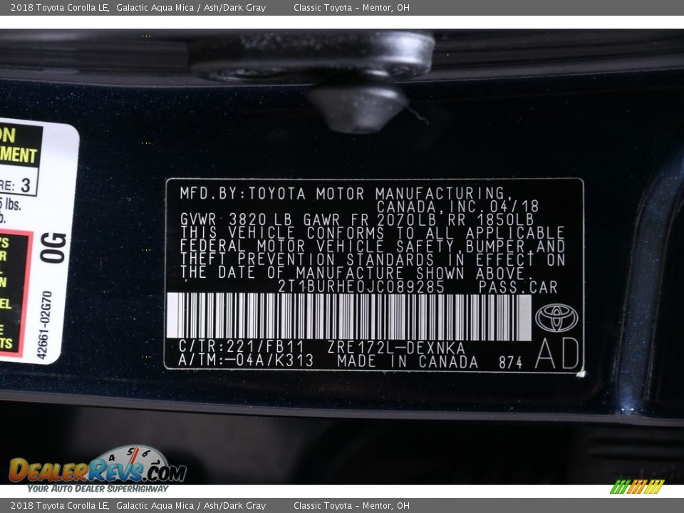 2018 Toyota Corolla LE Galactic Aqua Mica / Ash/Dark Gray Photo #19