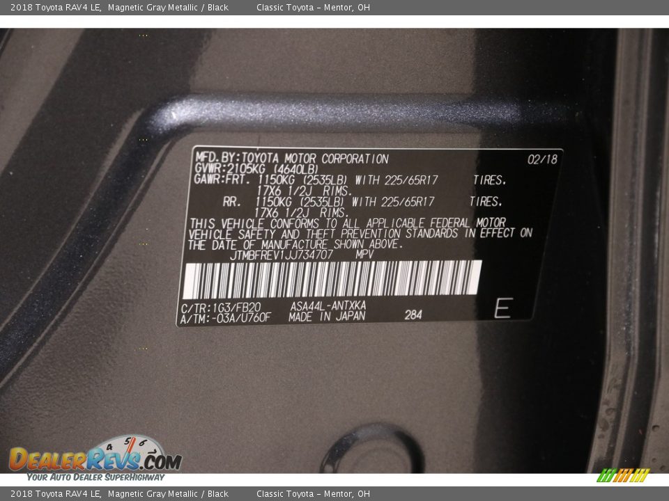 2018 Toyota RAV4 LE Magnetic Gray Metallic / Black Photo #19