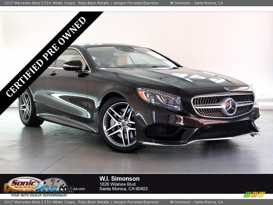 2017 Mercedes-Benz S 550 4Matic Coupe Ruby Black Metallic / designo Porcelain/Espresso Photo #1