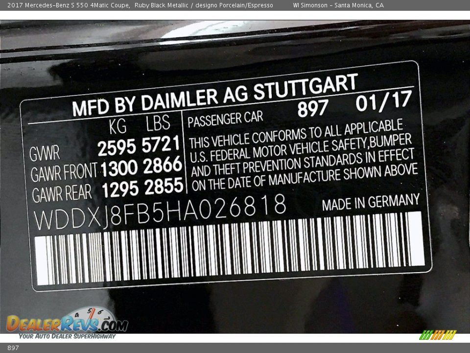 Mercedes-Benz Color Code 897 Ruby Black Metallic