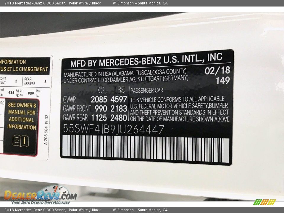 2018 Mercedes-Benz C 300 Sedan Polar White / Black Photo #33