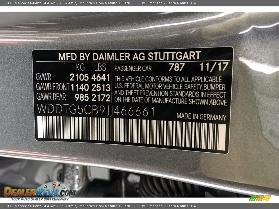 2018 Mercedes-Benz GLA AMG 45 4Matic Mountain Grey Metallic / Black Photo #11