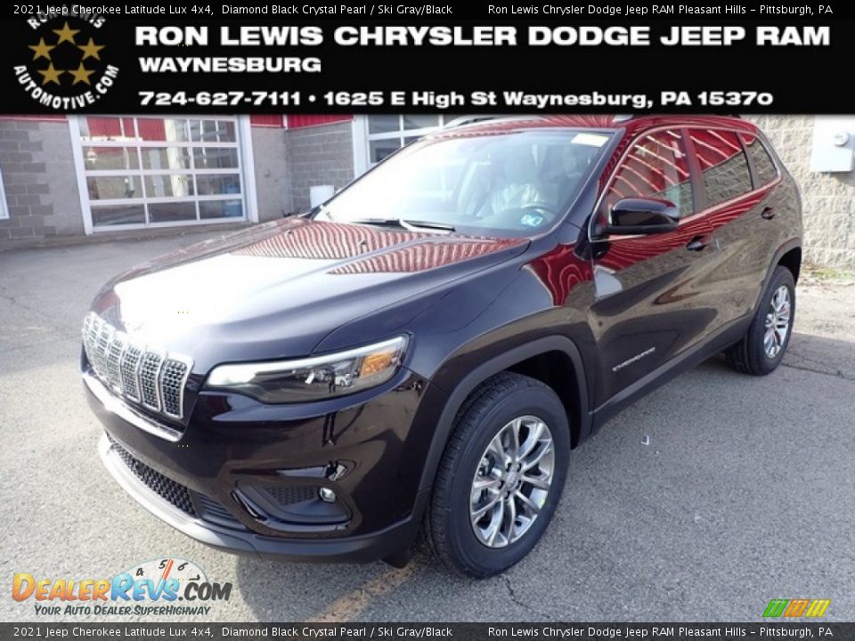 2021 Jeep Cherokee Latitude Lux 4x4 Diamond Black Crystal Pearl / Ski Gray/Black Photo #1