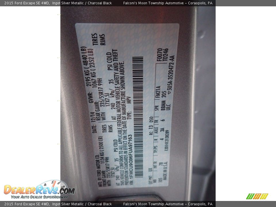 2015 Ford Escape SE 4WD Ingot Silver Metallic / Charcoal Black Photo #23