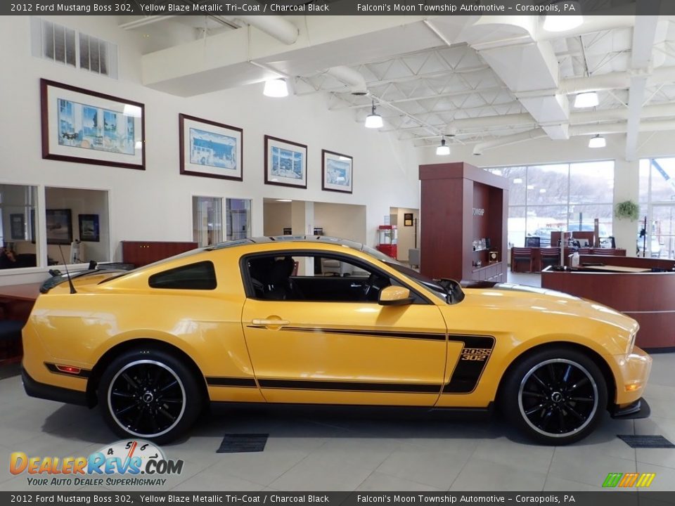 2012 Ford Mustang Boss 302 Yellow Blaze Metallic Tri-Coat / Charcoal Black Photo #1