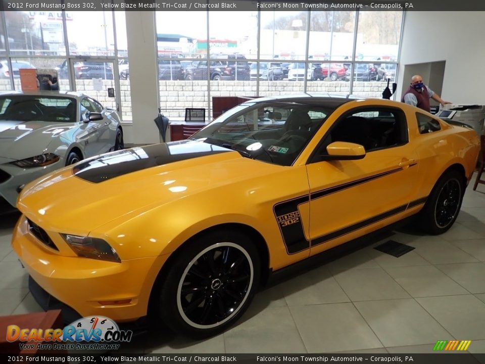 2012 Ford Mustang Boss 302 Yellow Blaze Metallic Tri-Coat / Charcoal Black Photo #6