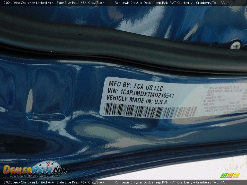 2021 Jeep Cherokee Limited 4x4 Slate Blue Pearl / Ski Gray/Black Photo #20