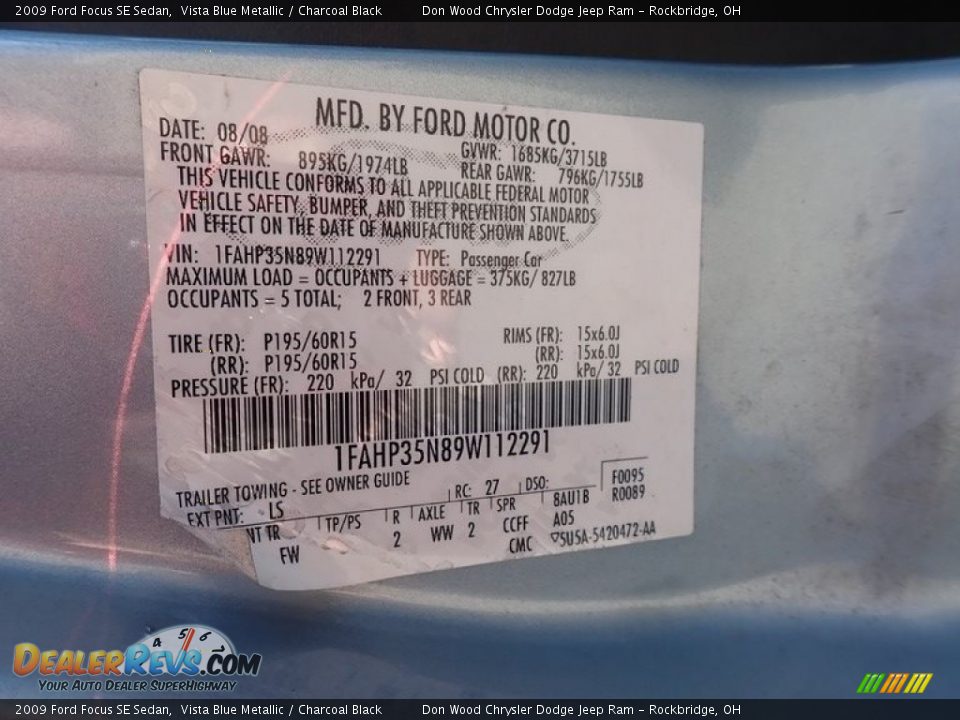 2009 Ford Focus SE Sedan Vista Blue Metallic / Charcoal Black Photo #16