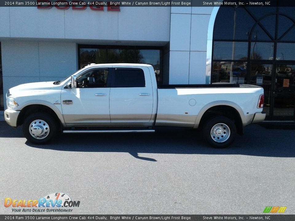 2014 Ram 3500 Laramie Longhorn Crew Cab 4x4 Dually Bright White / Canyon Brown/Light Frost Beige Photo #1