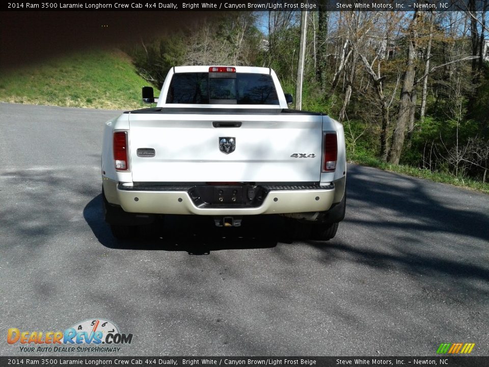 2014 Ram 3500 Laramie Longhorn Crew Cab 4x4 Dually Bright White / Canyon Brown/Light Frost Beige Photo #3