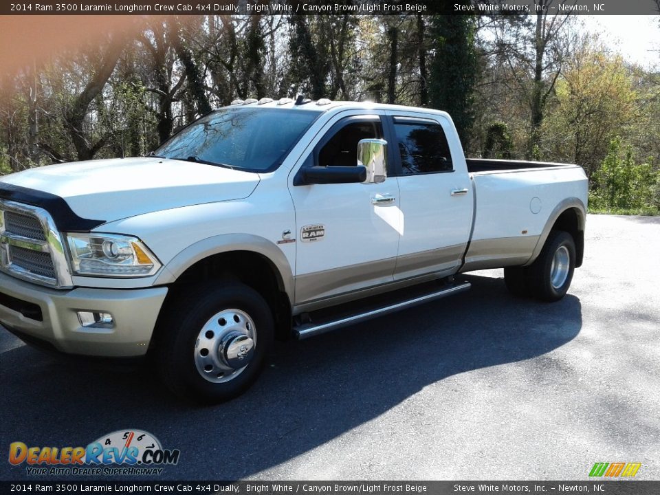 2014 Ram 3500 Laramie Longhorn Crew Cab 4x4 Dually Bright White / Canyon Brown/Light Frost Beige Photo #8