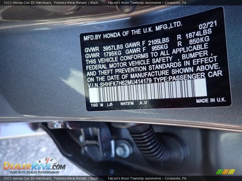 2021 Honda Civic EX Hatchback Polished Metal Metallic / Black Photo #12