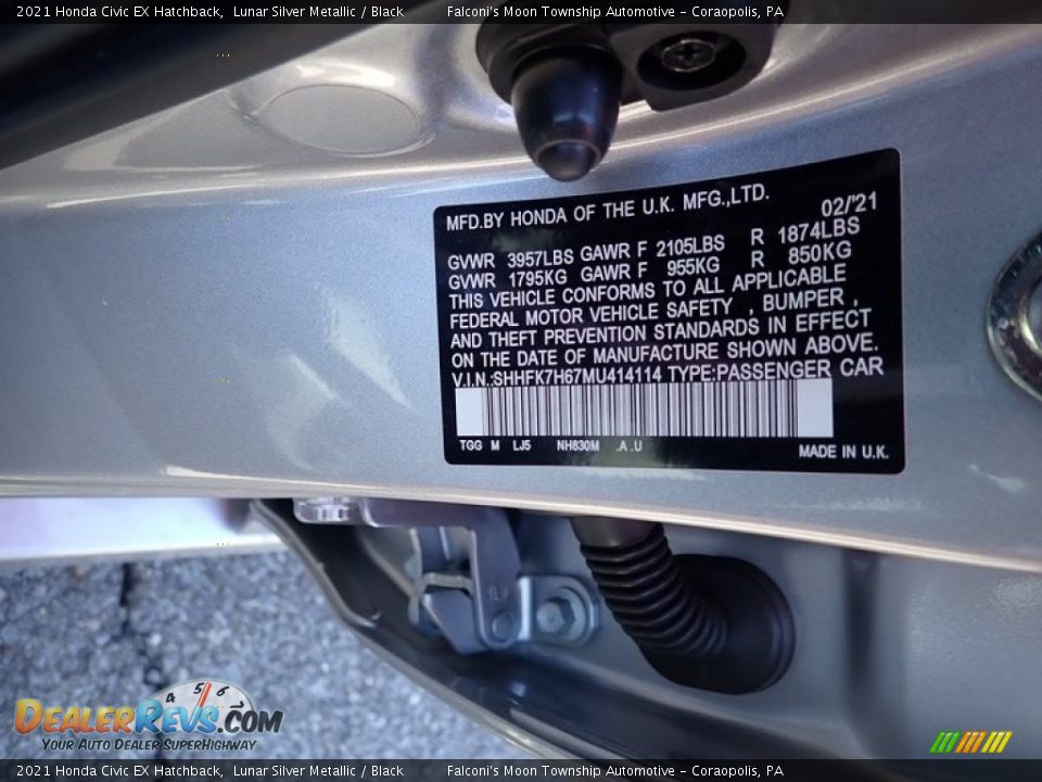 2021 Honda Civic EX Hatchback Lunar Silver Metallic / Black Photo #13
