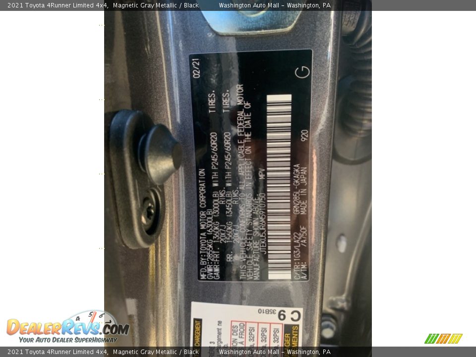 2021 Toyota 4Runner Limited 4x4 Magnetic Gray Metallic / Black Photo #34