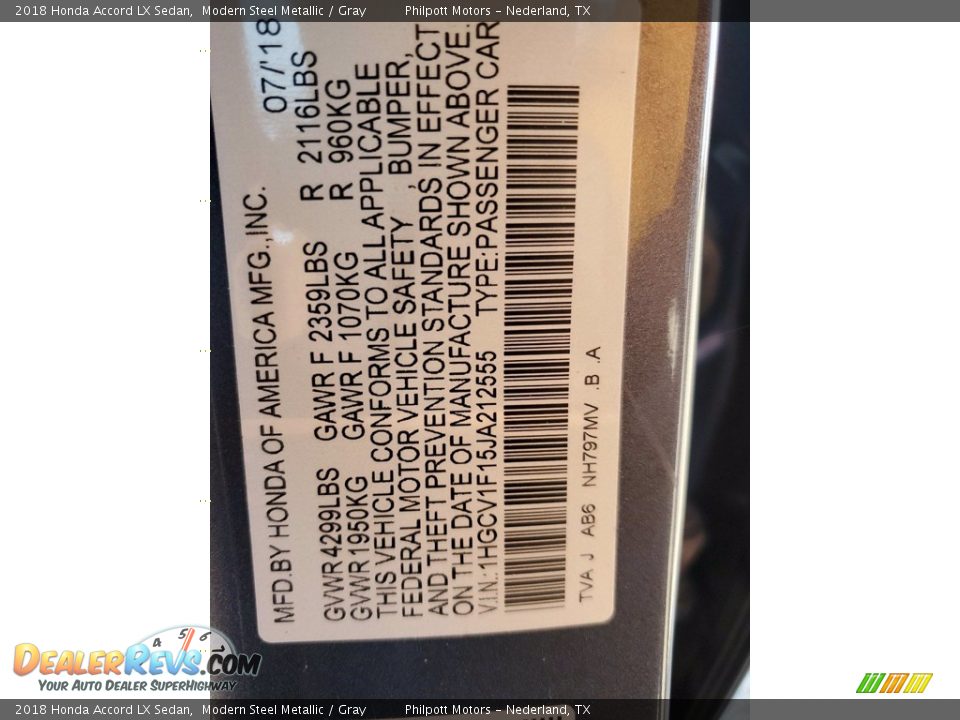 2018 Honda Accord LX Sedan Modern Steel Metallic / Gray Photo #30