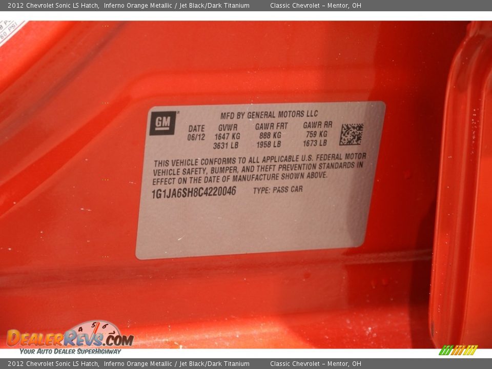 2012 Chevrolet Sonic LS Hatch Inferno Orange Metallic / Jet Black/Dark Titanium Photo #16