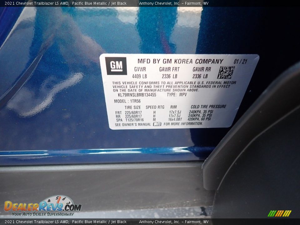 2021 Chevrolet Trailblazer LS AWD Pacific Blue Metallic / Jet Black Photo #15