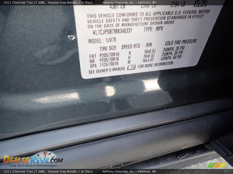 2021 Chevrolet Trax LT AWD Shadow Gray Metallic / Jet Black Photo #14