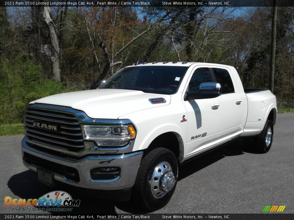 2021 Ram 3500 Limited Longhorn Mega Cab 4x4 Pearl White / Cattle Tan/Black Photo #2