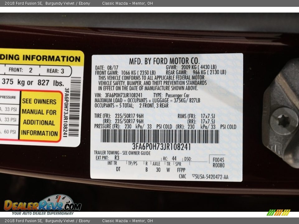 2018 Ford Fusion SE Burgundy Velvet / Ebony Photo #21