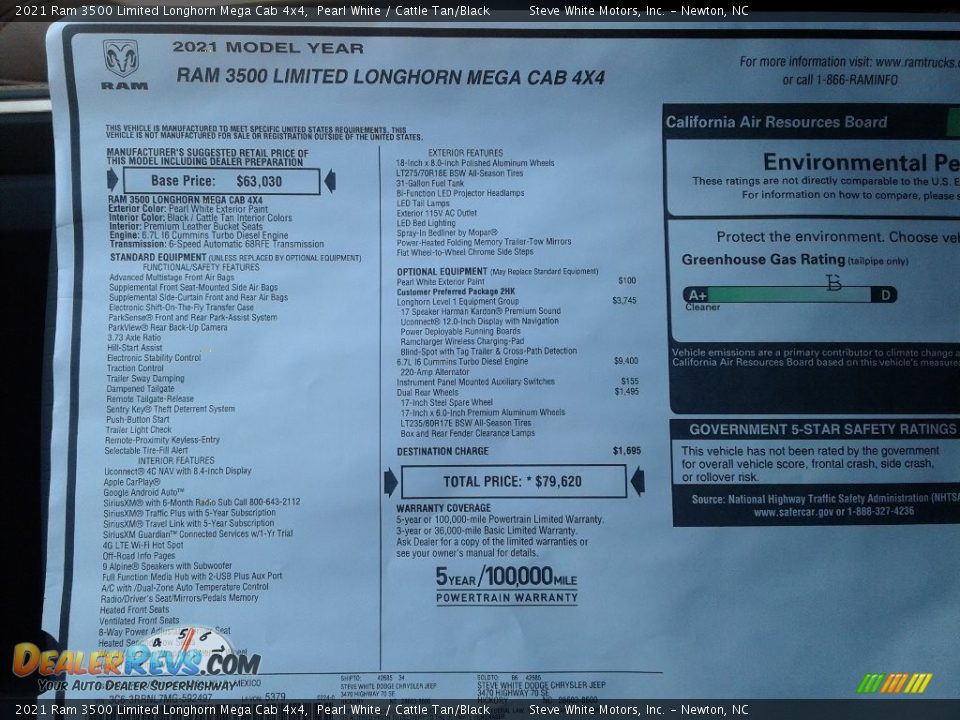 2021 Ram 3500 Limited Longhorn Mega Cab 4x4 Window Sticker Photo #36