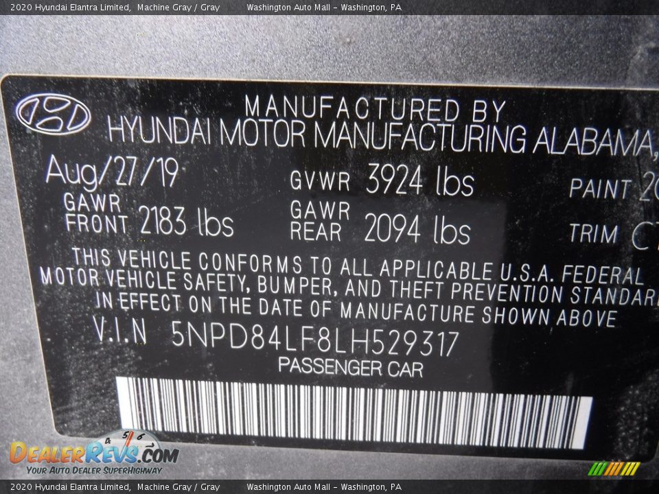 2020 Hyundai Elantra Limited Machine Gray / Gray Photo #29