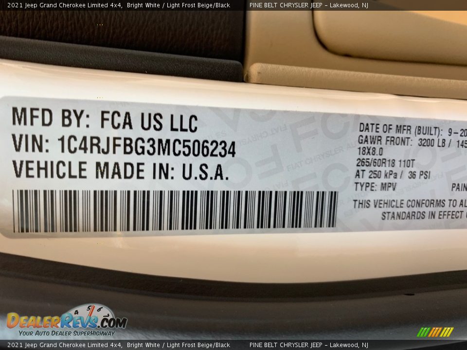 2021 Jeep Grand Cherokee Limited 4x4 Bright White / Light Frost Beige/Black Photo #14