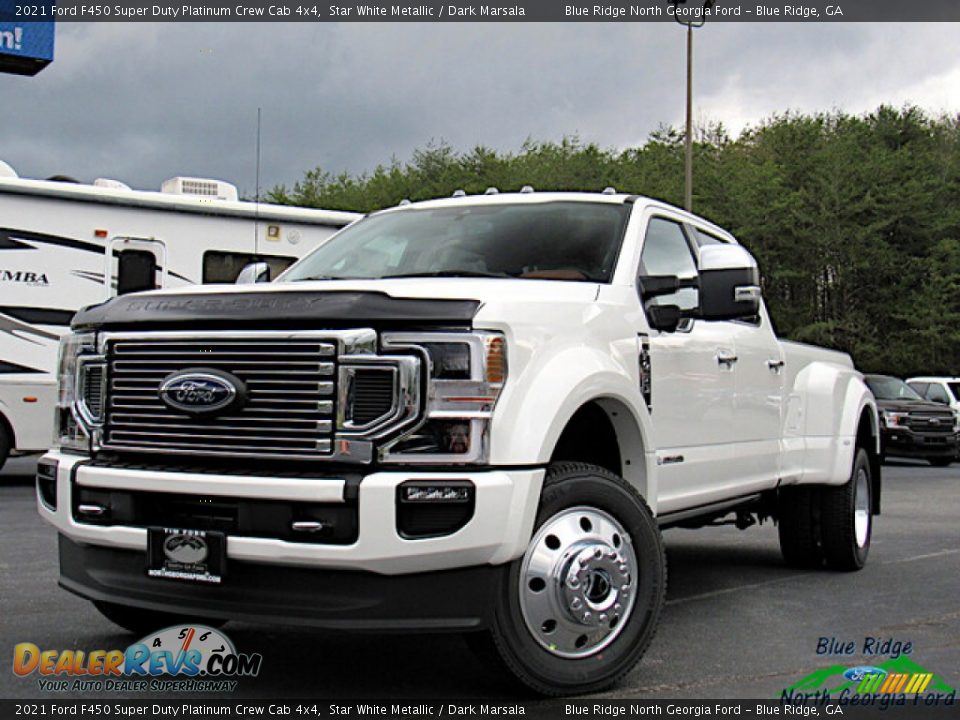 2021 Ford F450 Super Duty Platinum Crew Cab 4x4 Star White Metallic / Dark Marsala Photo #1