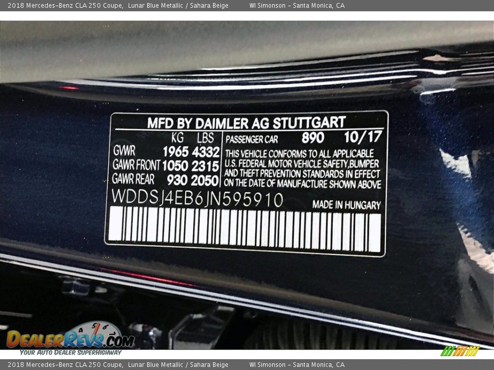 2018 Mercedes-Benz CLA 250 Coupe Lunar Blue Metallic / Sahara Beige Photo #33