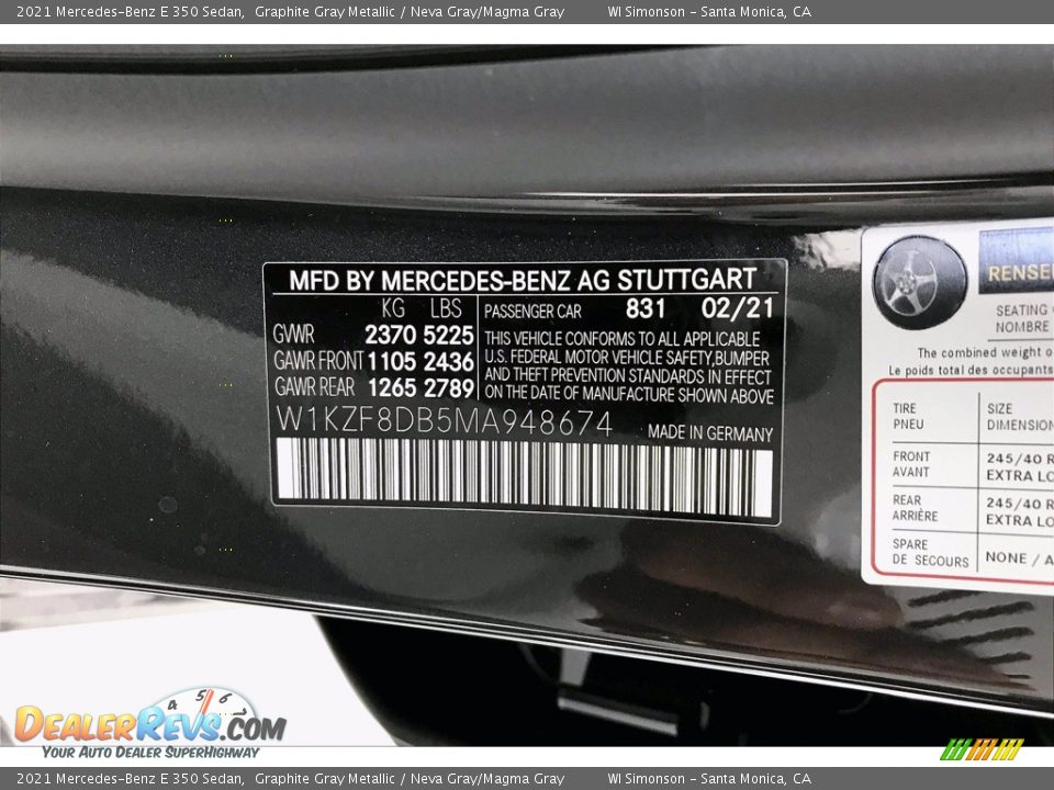2021 Mercedes-Benz E 350 Sedan Graphite Gray Metallic / Neva Gray/Magma Gray Photo #10