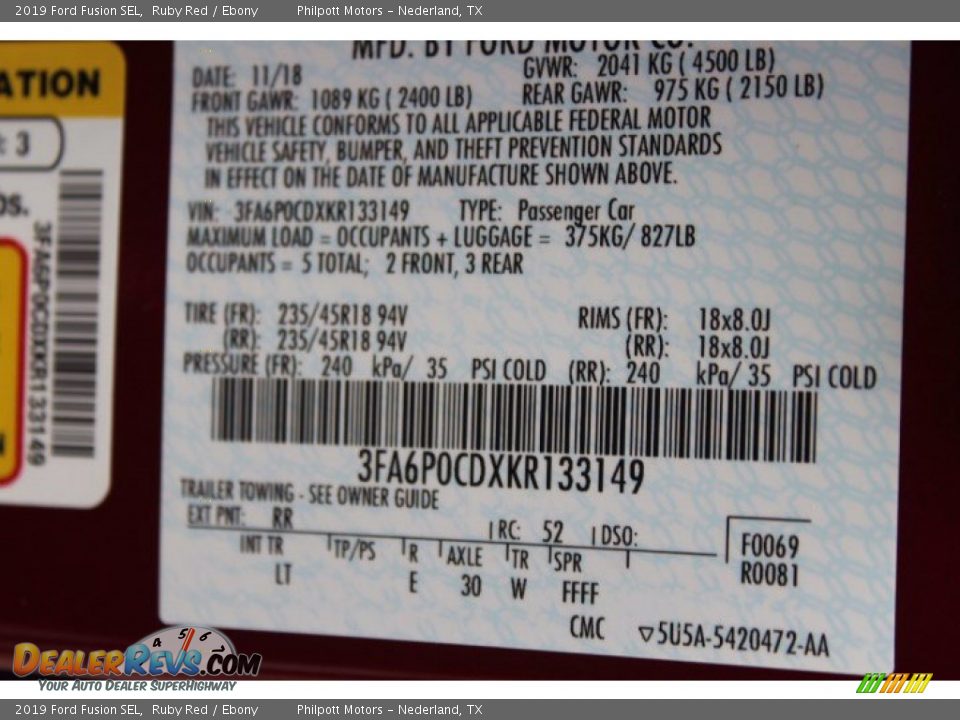 2019 Ford Fusion SEL Ruby Red / Ebony Photo #29