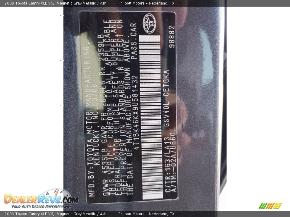 2009 Toyota Camry XLE V6 Magnetic Gray Metallic / Ash Photo #30