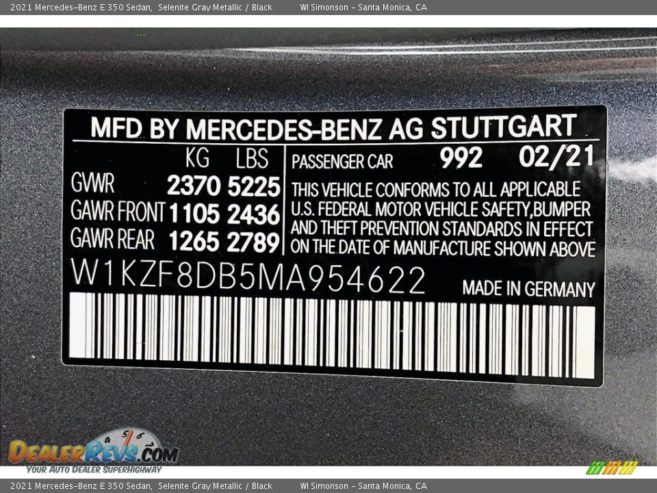 2021 Mercedes-Benz E 350 Sedan Selenite Gray Metallic / Black Photo #11