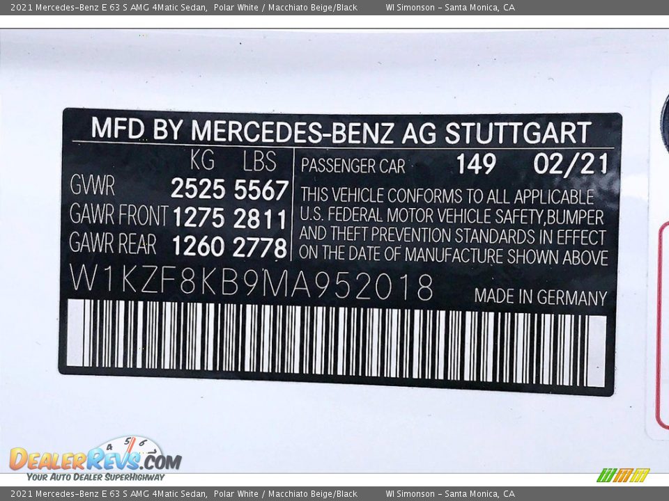 2021 Mercedes-Benz E 63 S AMG 4Matic Sedan Polar White / Macchiato Beige/Black Photo #11