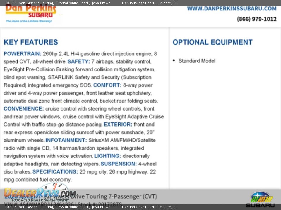 2020 Subaru Ascent Touring Crystal White Pearl / Java Brown Photo #16