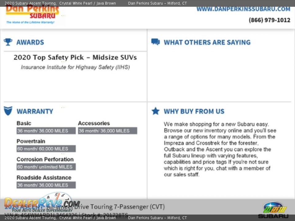 2020 Subaru Ascent Touring Crystal White Pearl / Java Brown Photo #17