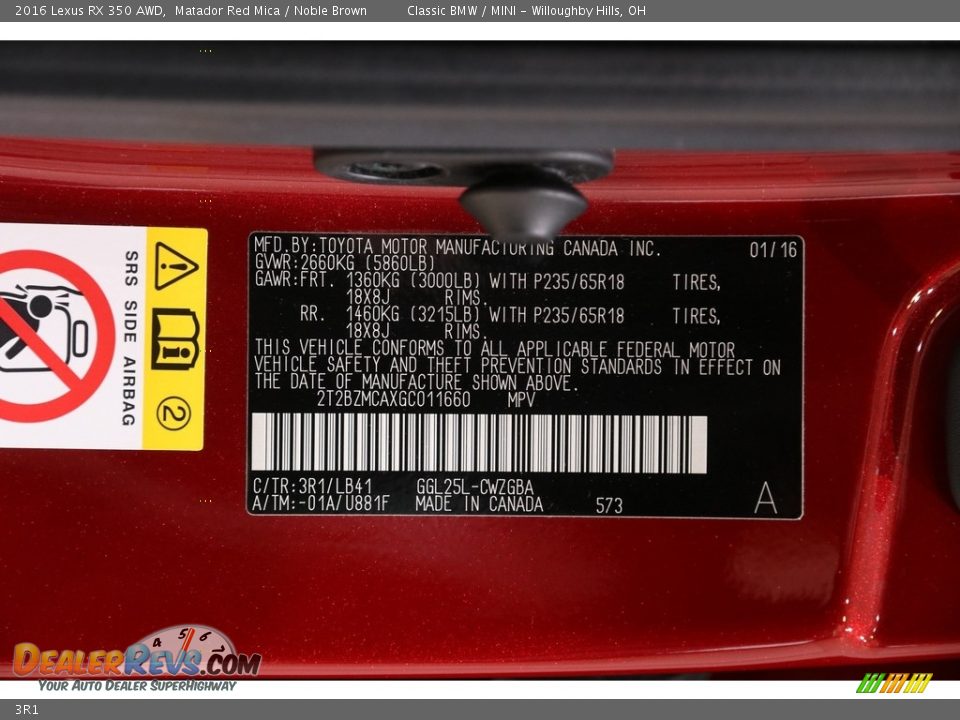 Lexus Color Code 3R1 Matador Red Mica