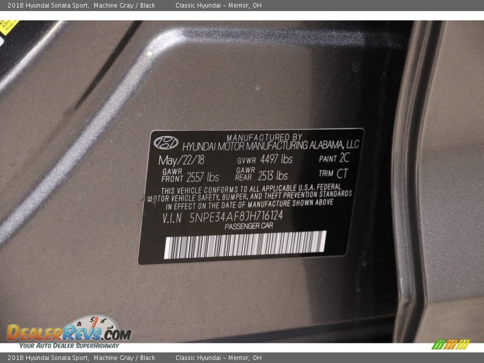 2018 Hyundai Sonata Sport Machine Gray / Black Photo #19
