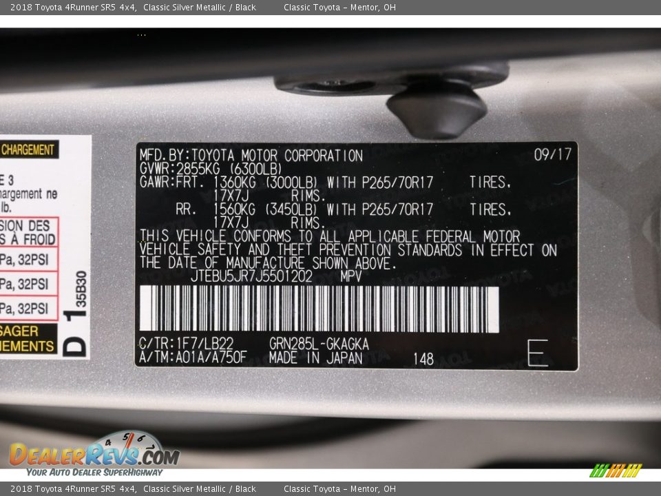 2018 Toyota 4Runner SR5 4x4 Classic Silver Metallic / Black Photo #23