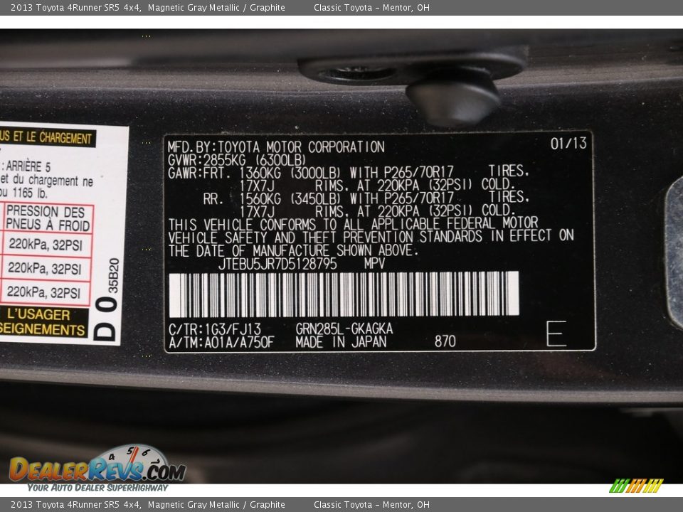 2013 Toyota 4Runner SR5 4x4 Magnetic Gray Metallic / Graphite Photo #20