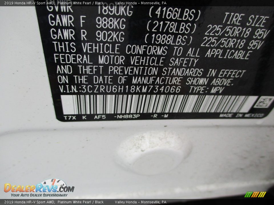 2019 Honda HR-V Sport AWD Platinum White Pearl / Black Photo #19