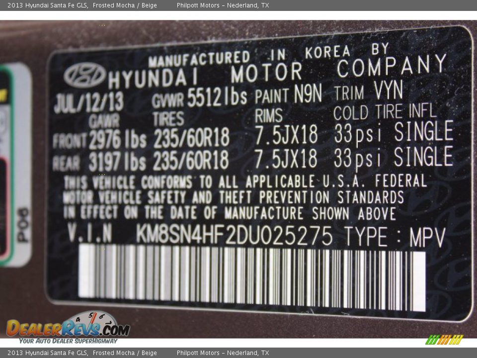 2013 Hyundai Santa Fe GLS Frosted Mocha / Beige Photo #28
