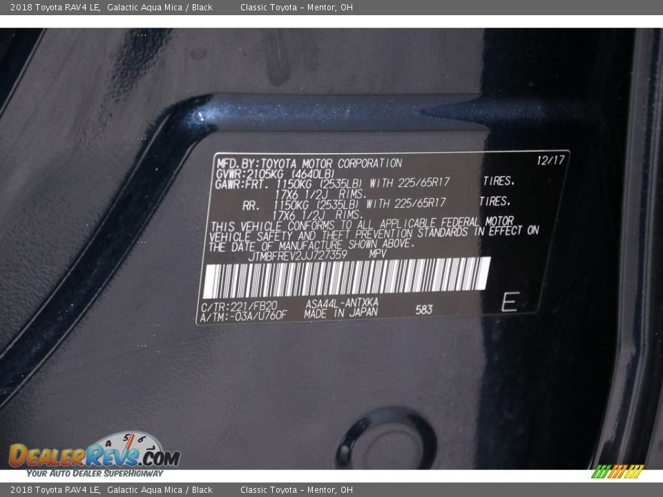 2018 Toyota RAV4 LE Galactic Aqua Mica / Black Photo #19